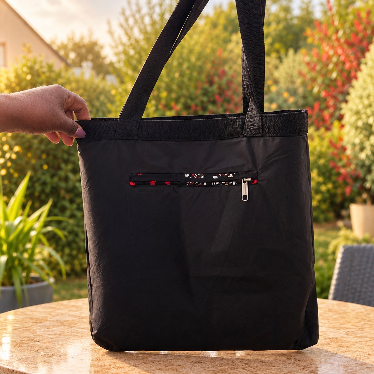 Tote bag wax – Noir & rouge graphique