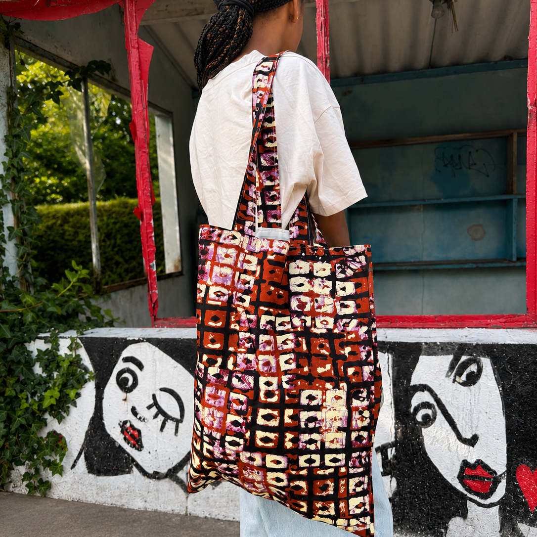 Tote bag wax – Marron graphique