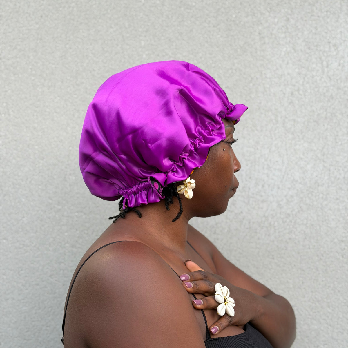 Bonnet réversible wax & satin violet