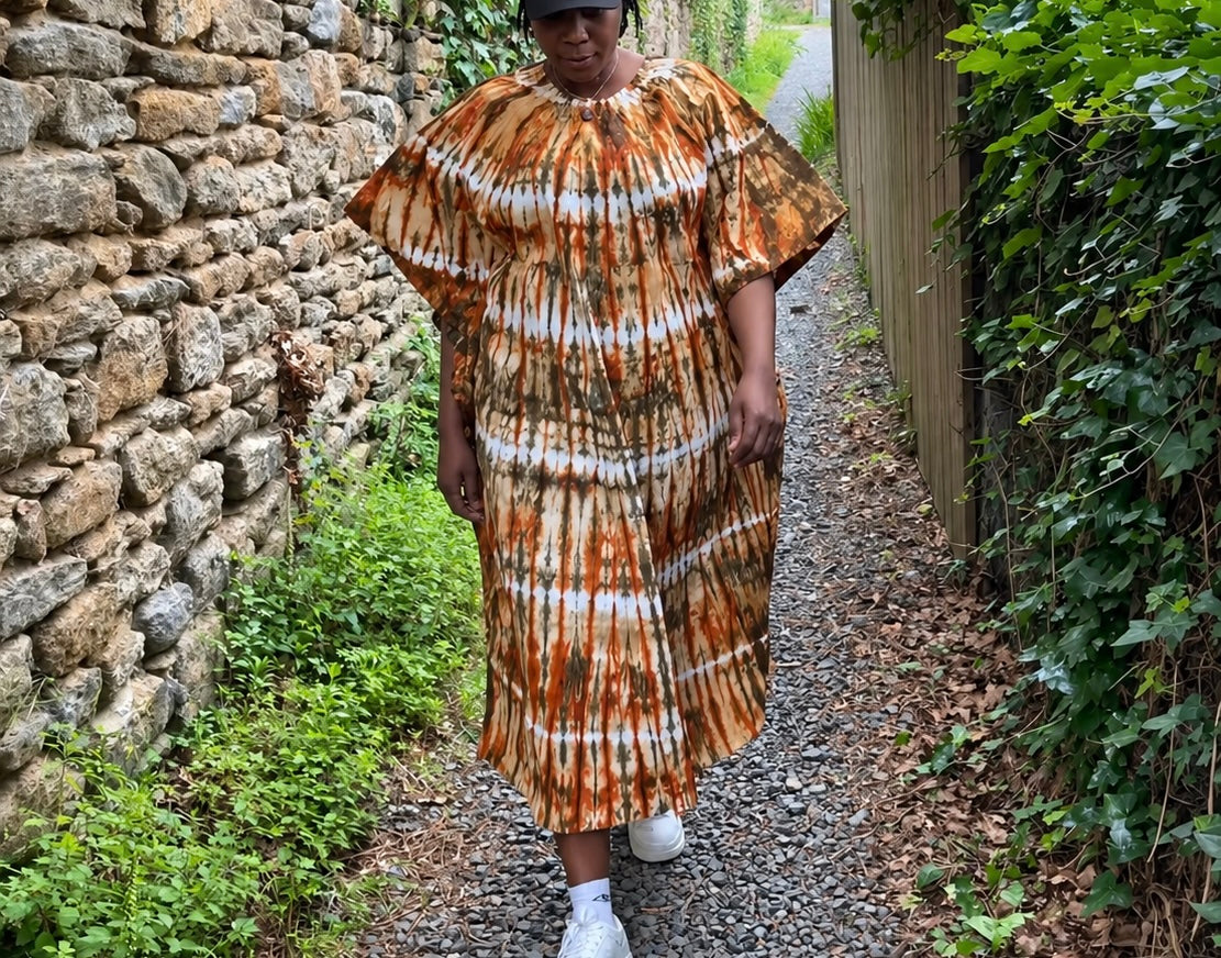 Robe boubou tie-dye terre cuite
