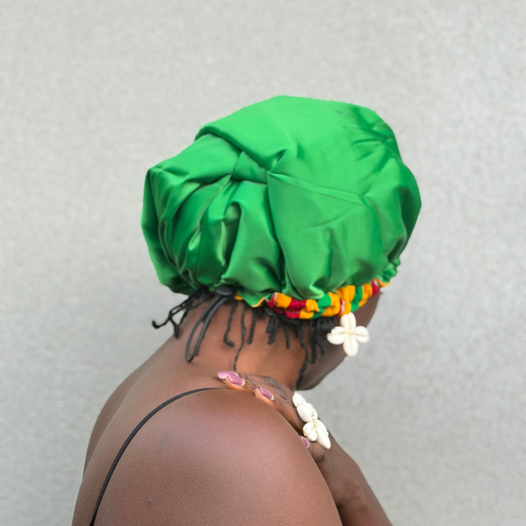Bonnet wax & satin vert ajustable
