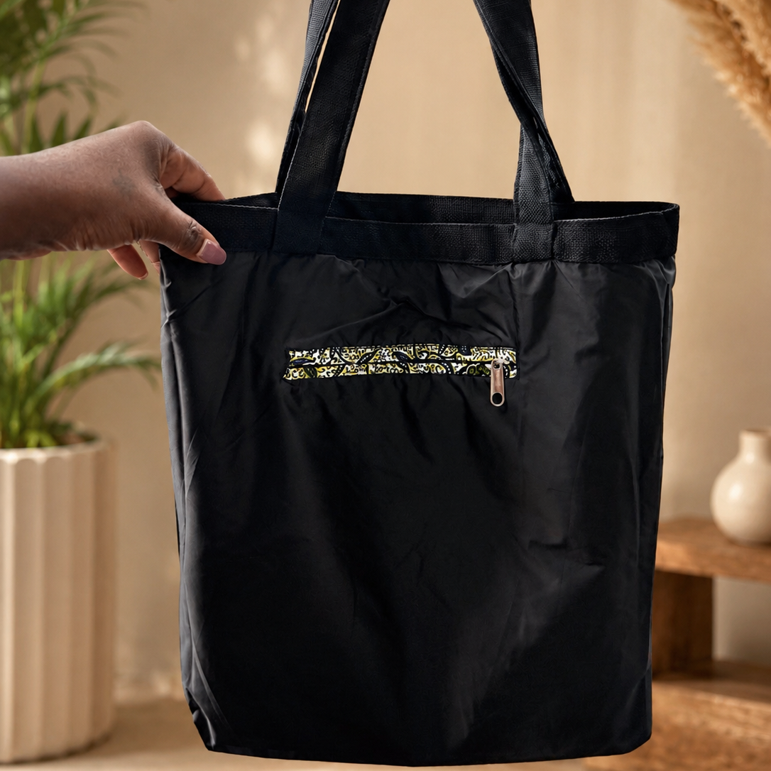 Tote bag wax – Noir & vert floral