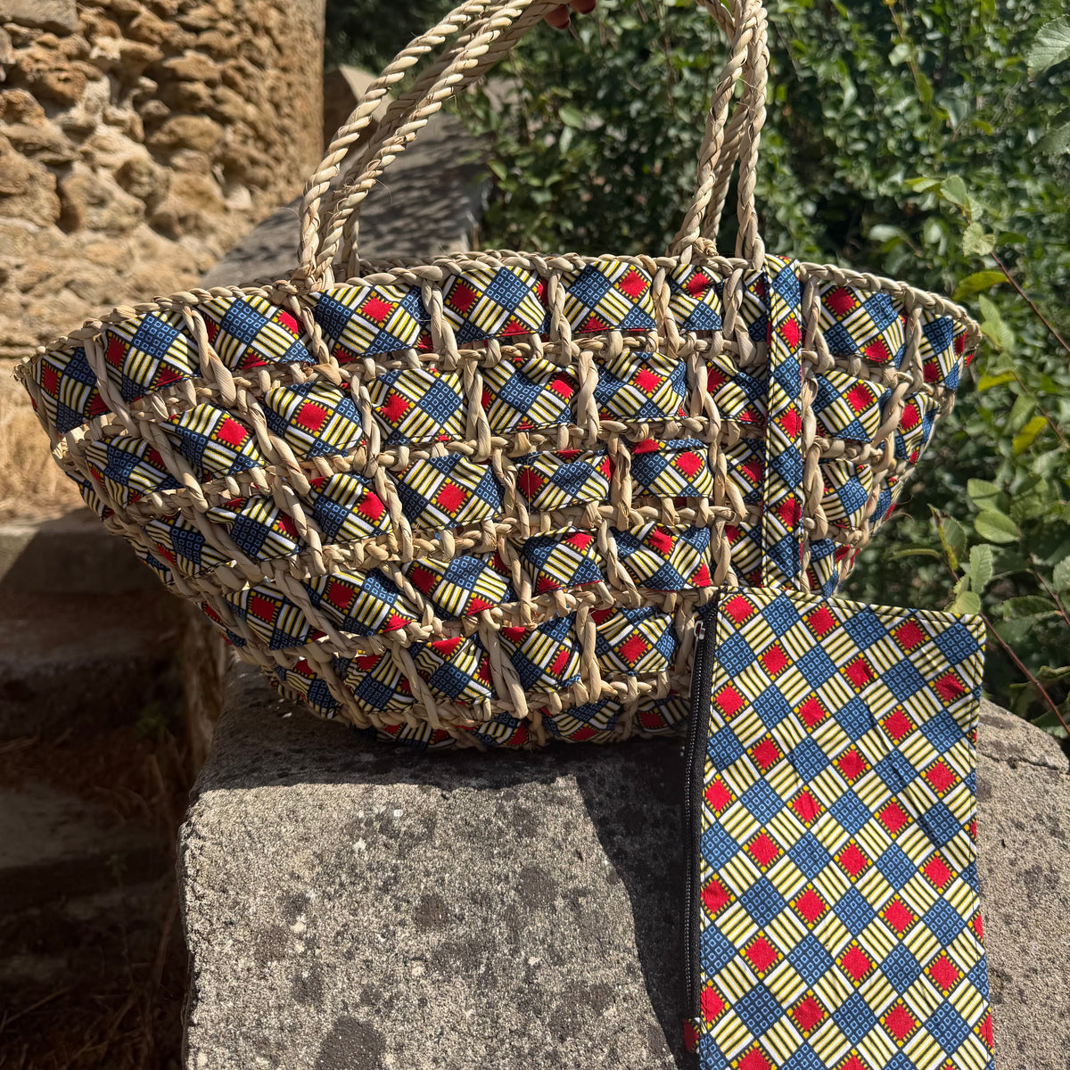 Panier tressé wax multicolore