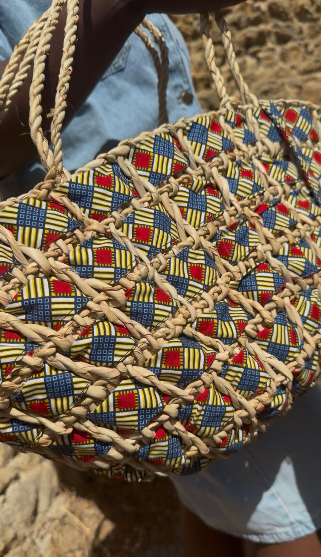 Panier tressé wax multicolore