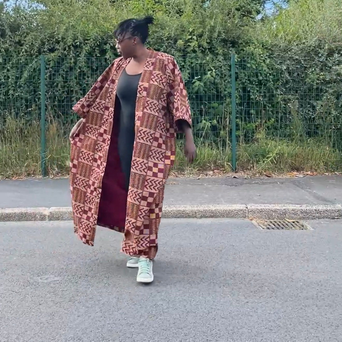 Kimono long wax rose & bordeaux – Taille unique