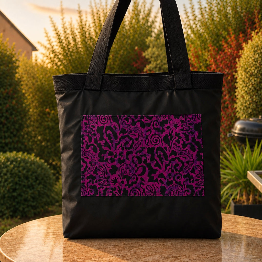 Tote bag wax – Noir & rose graphique