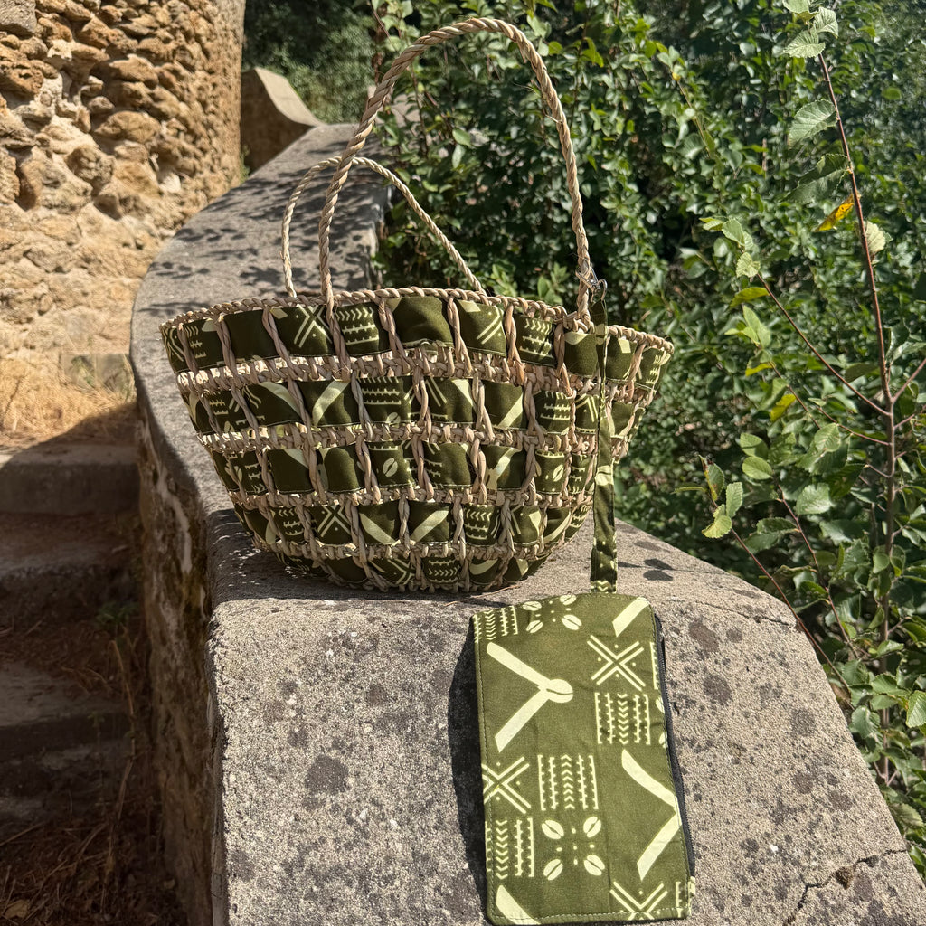 Panier tressé wax vert