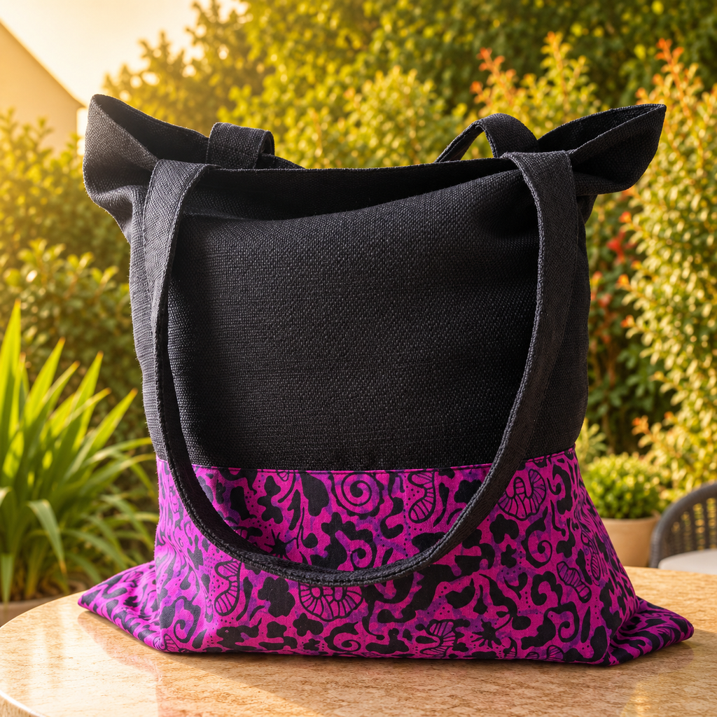 Tote bag wax – Noir & rose graphique