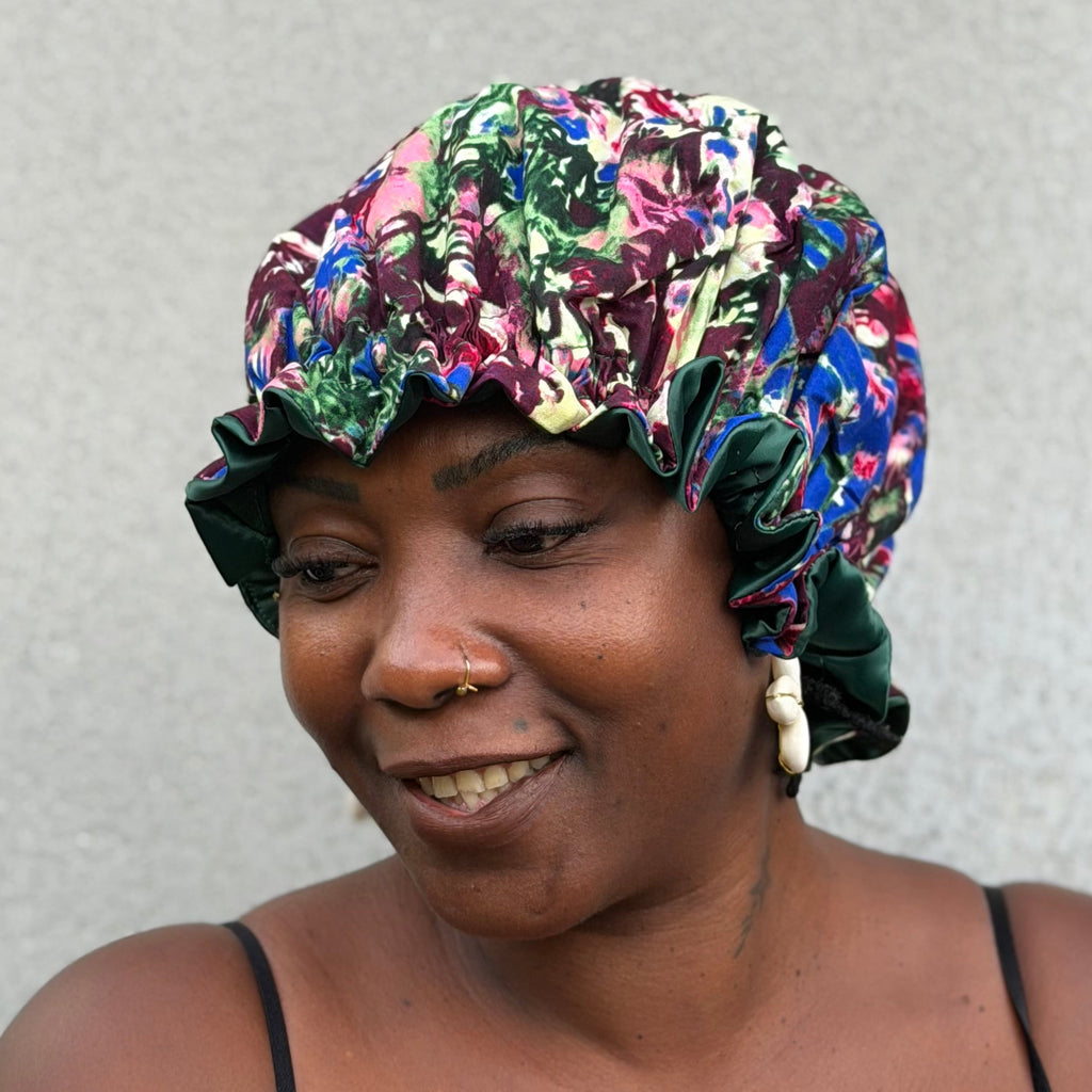 Bonnet satin & wax floral – Vert
