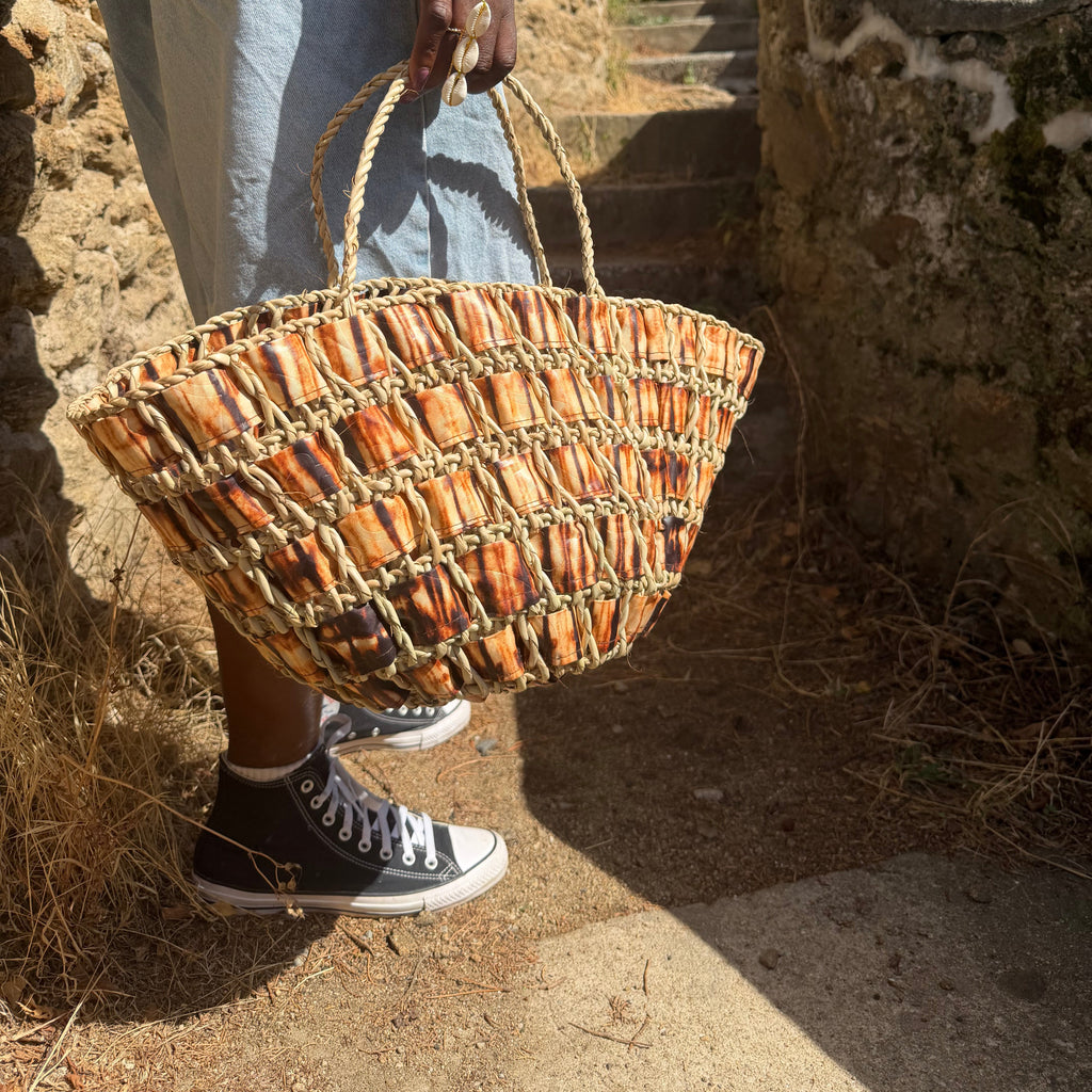 Panier tressé wax marron