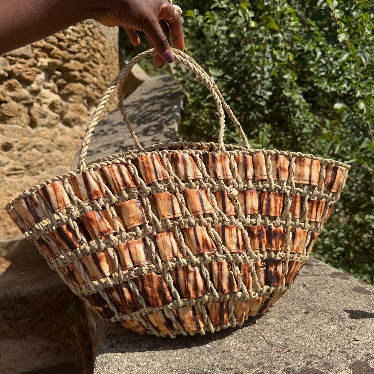 Panier tressé wax marron