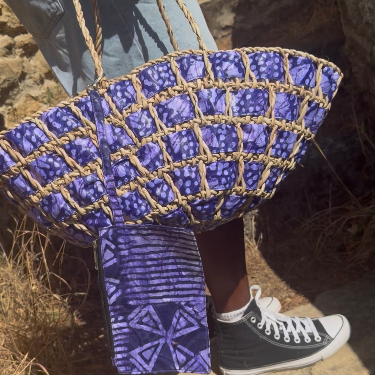 Panier tressé wax violet
