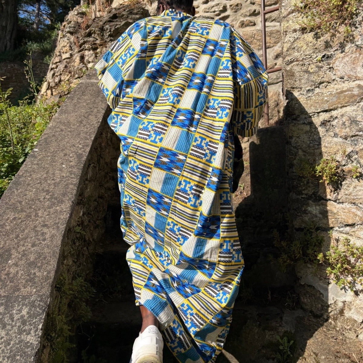 Kimono long wax bleu & jaune