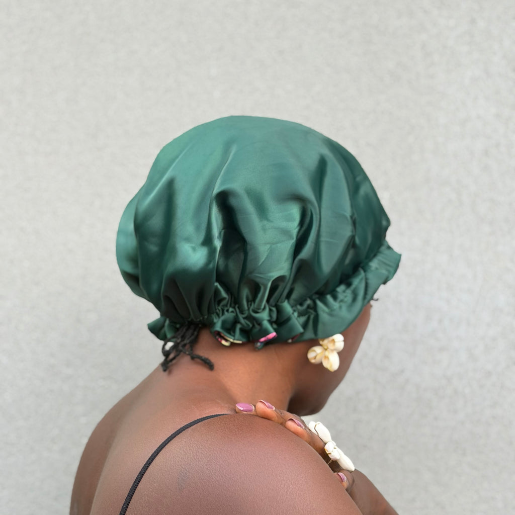 Bonnet satin & wax floral – Vert