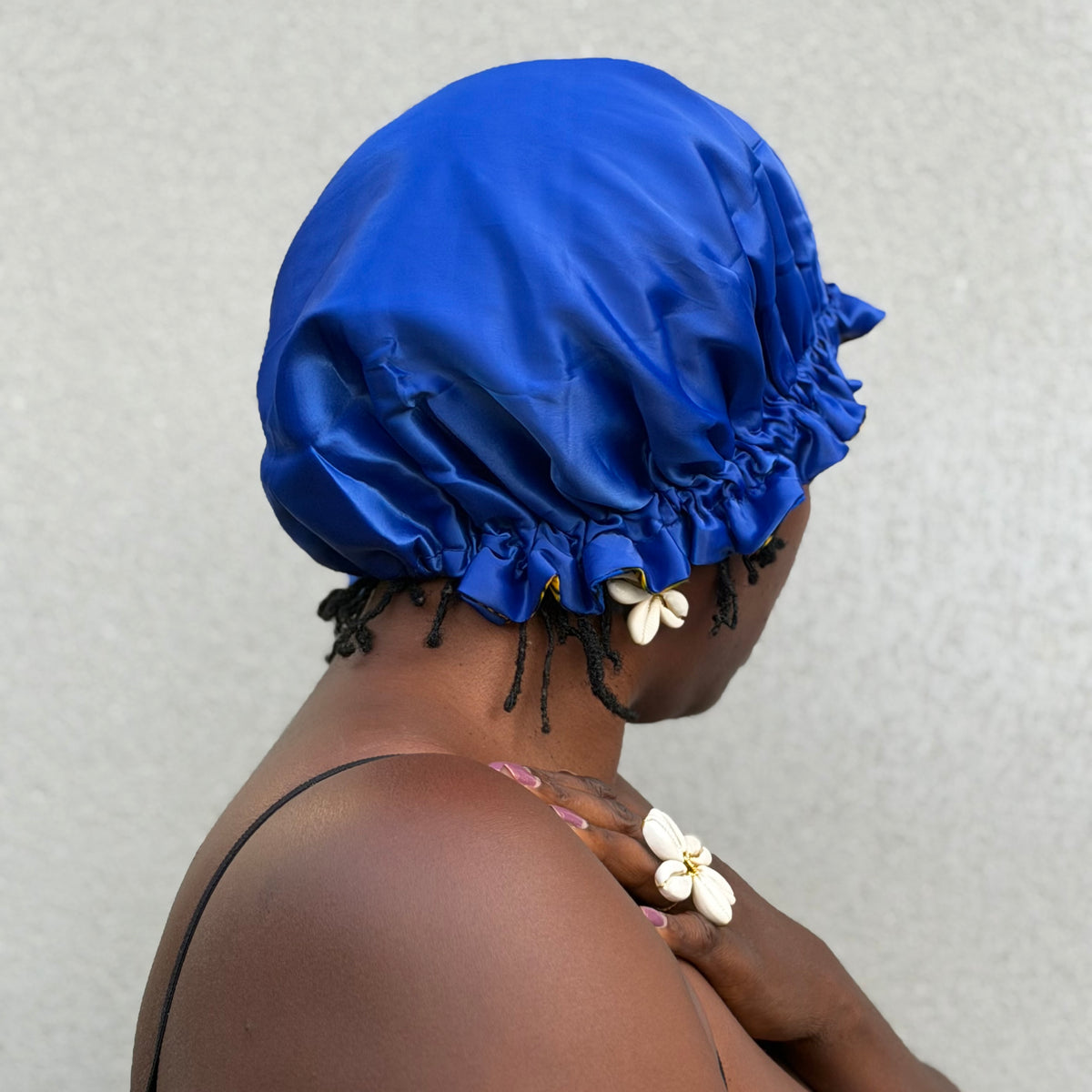 Bonnet réversible wax & satin bleu