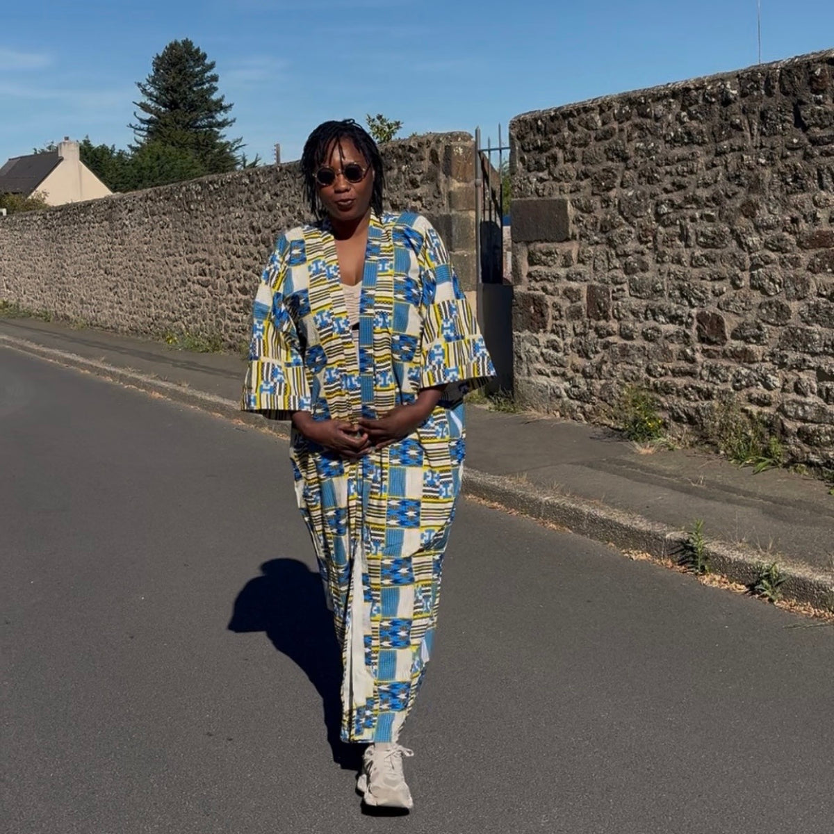 Kimono long wax bleu & jaune