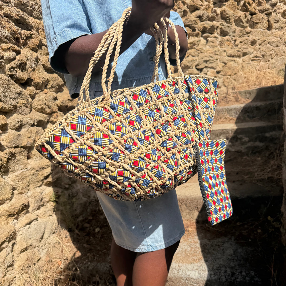 Panier tressé wax multicolore