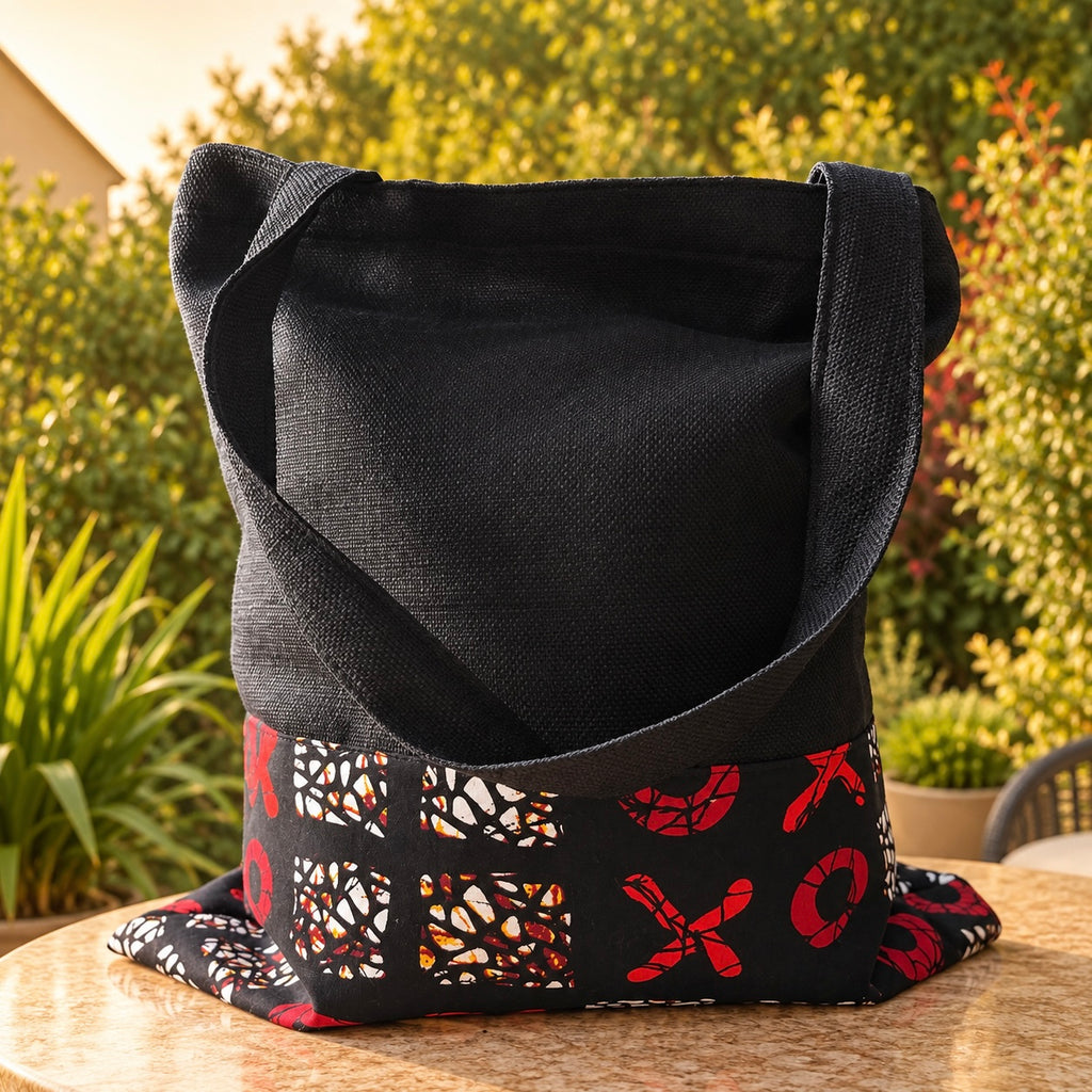 Tote bag wax – Noir & rouge graphique