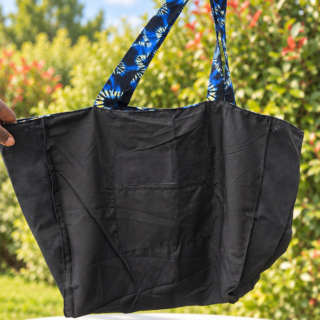 Grand tote bag wax bleu – Motifs tie & dye