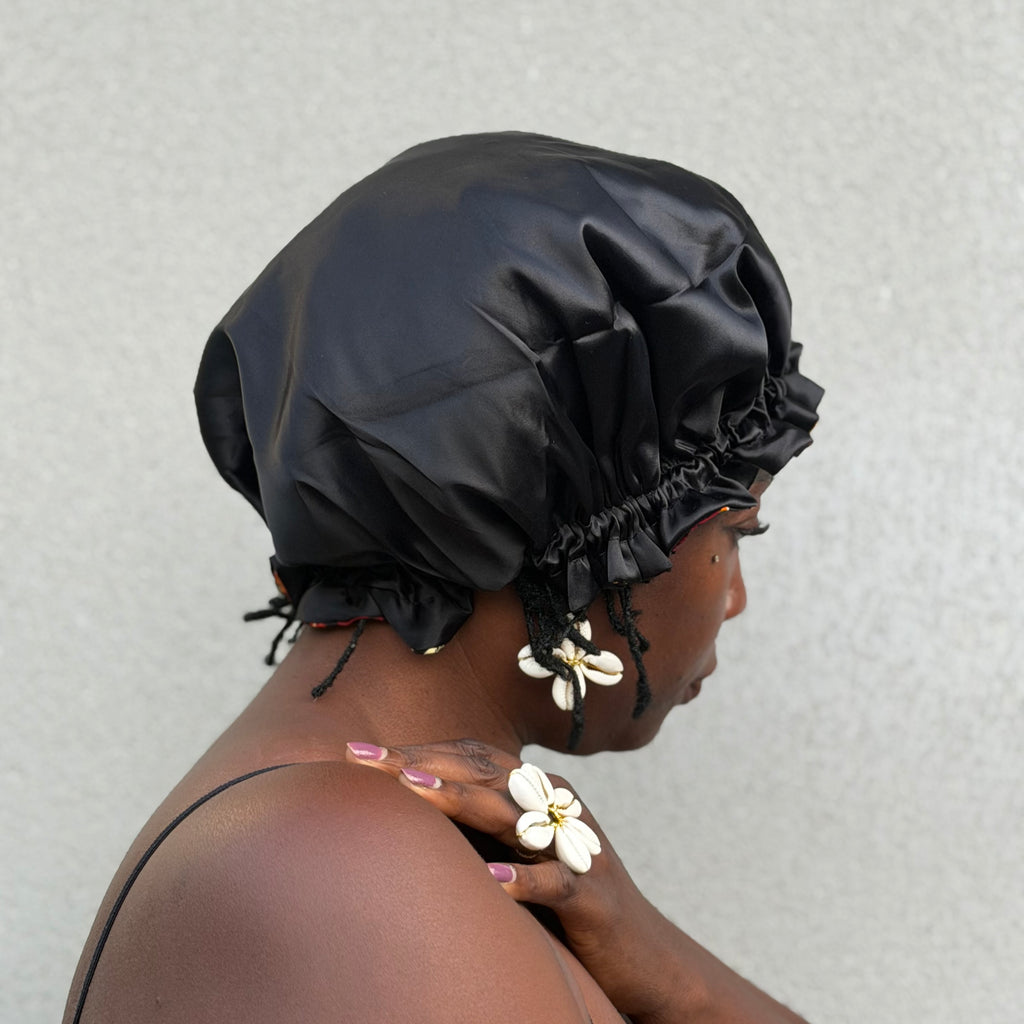 Bonnet réversible wax & satin noir
