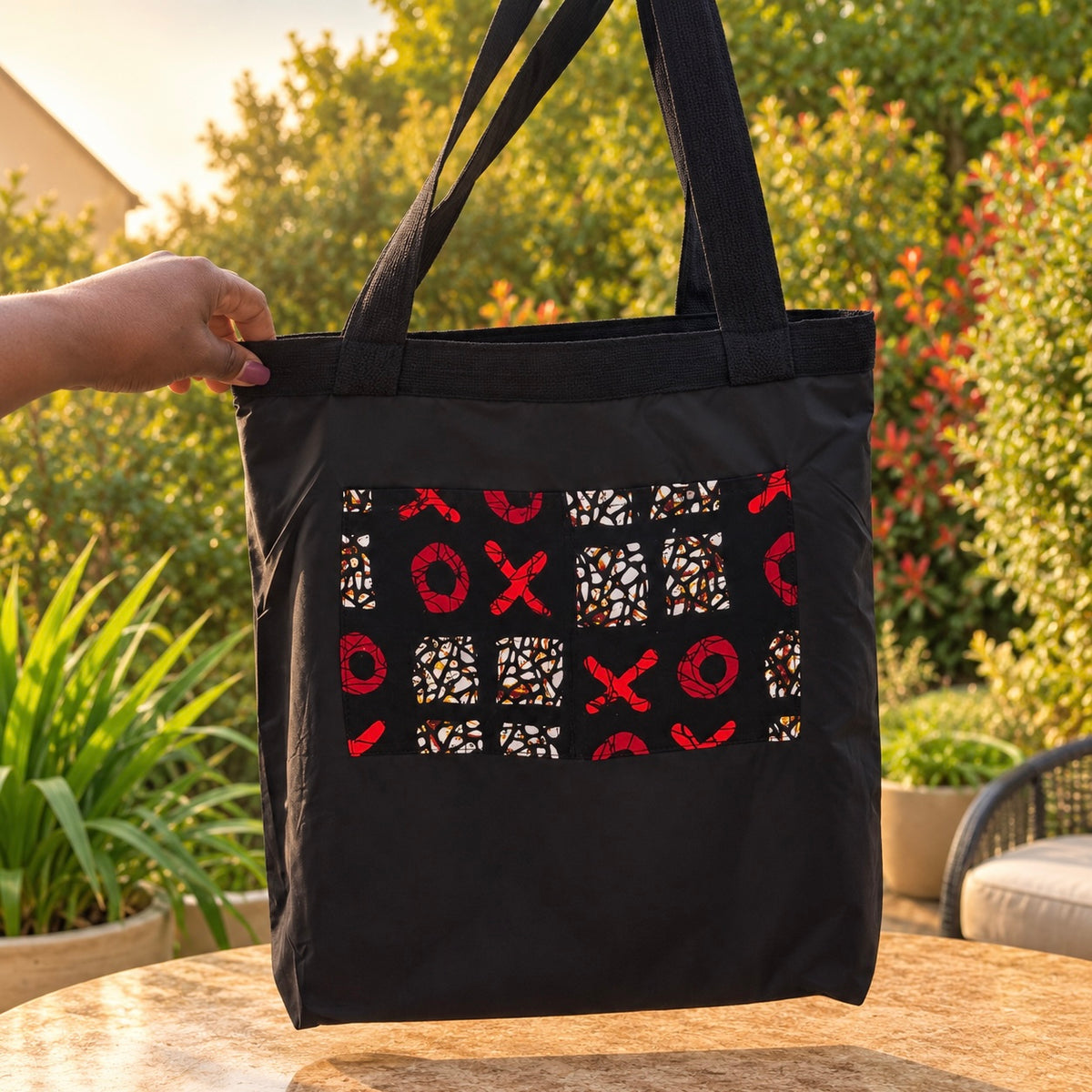 Tote bag wax – Noir & rouge graphique