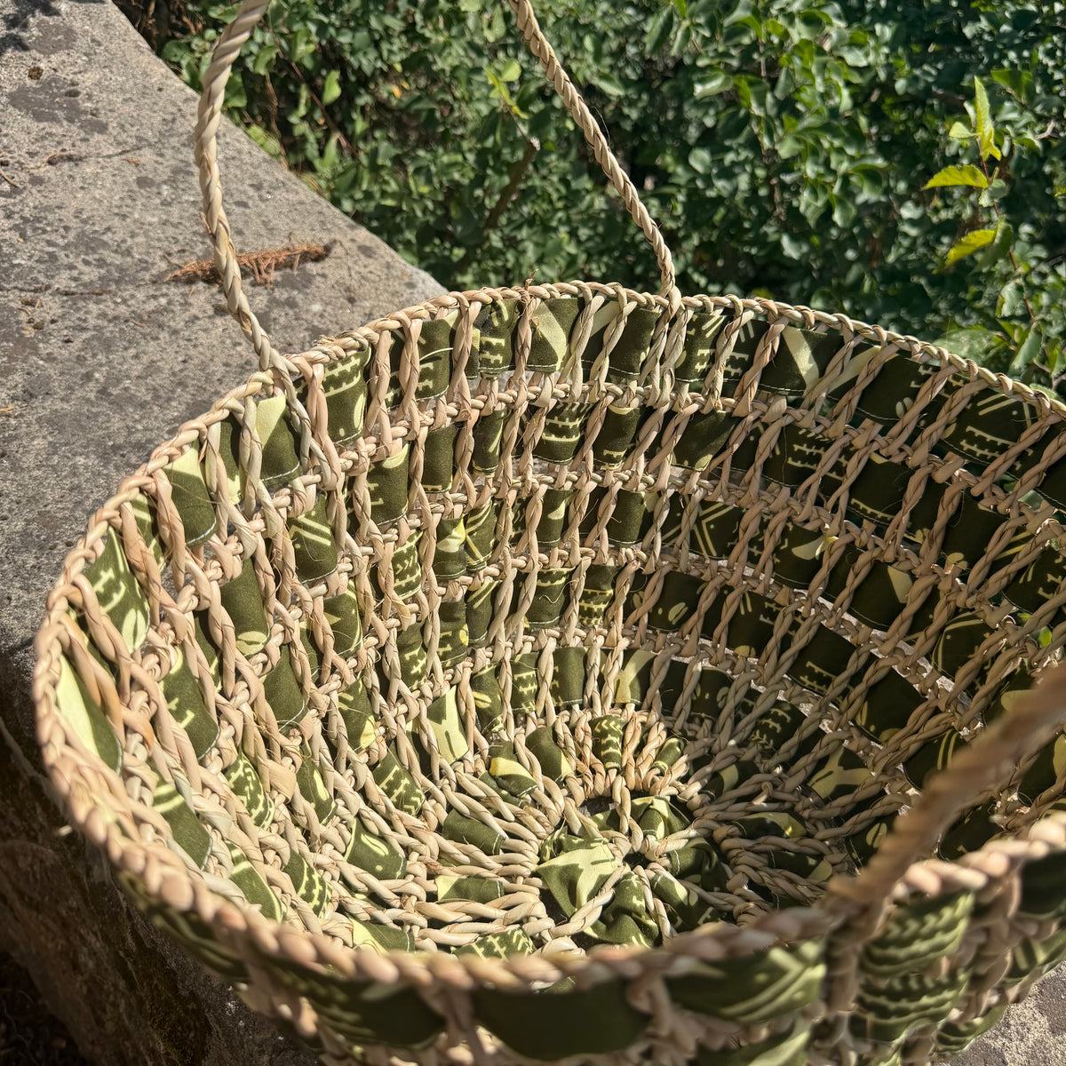 Panier tressé wax vert
