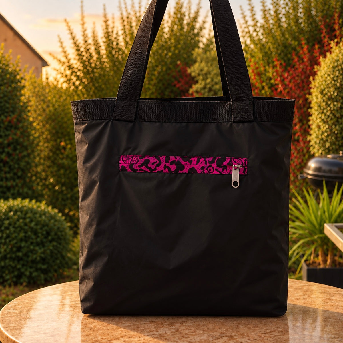 Tote bag wax – Noir & rose graphique