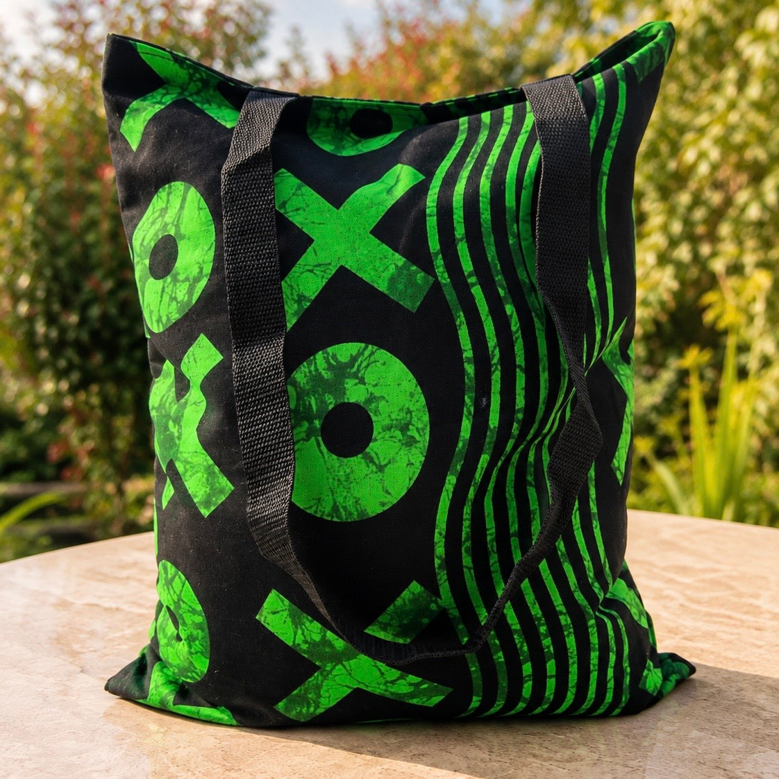 Tote bag wax – Noir & vert graphique