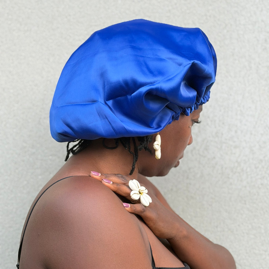 Bonnet wax & satin bleu ajustable