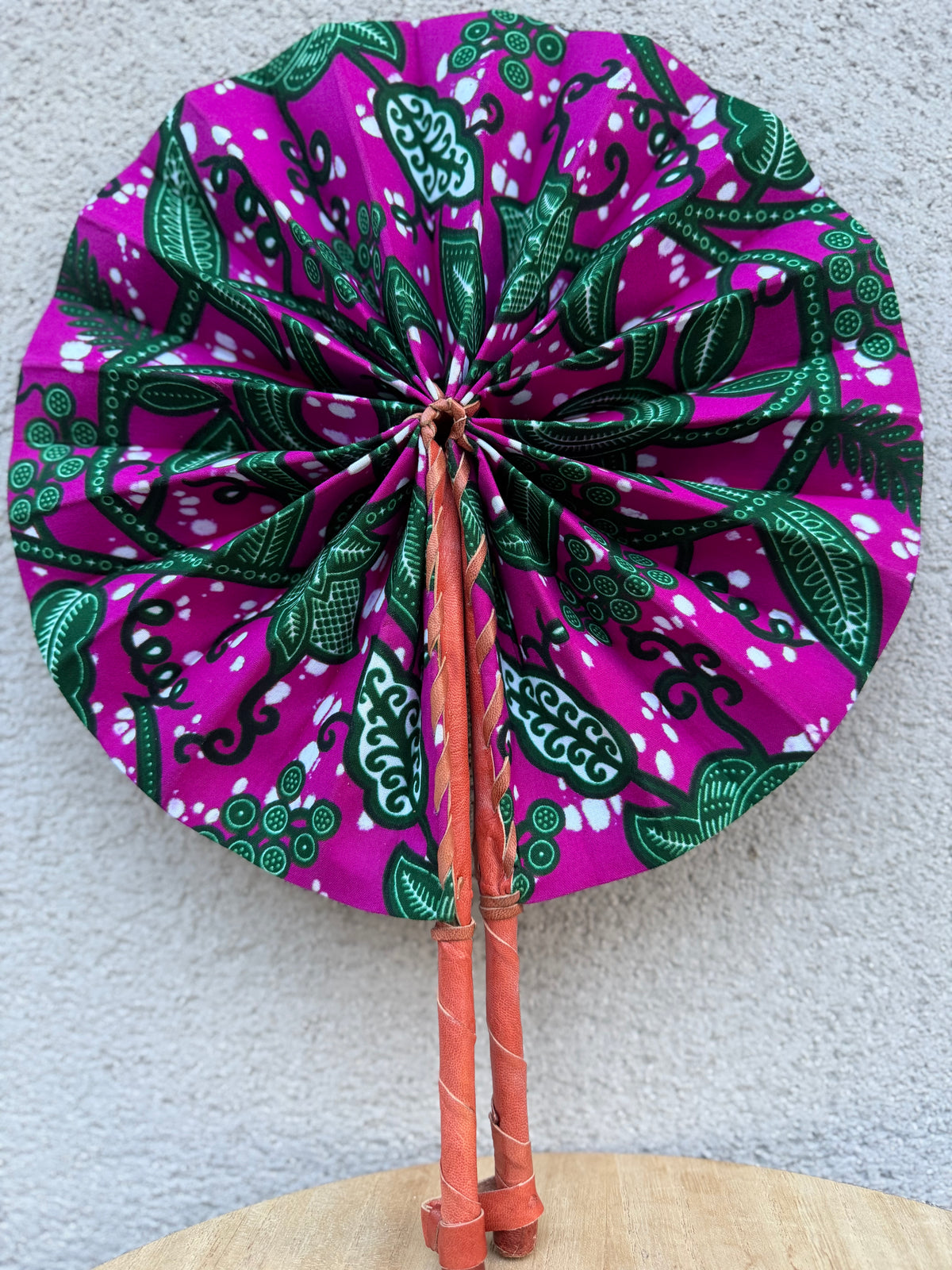 Éventail pliable wax rose fuchsia & vert – Floral
