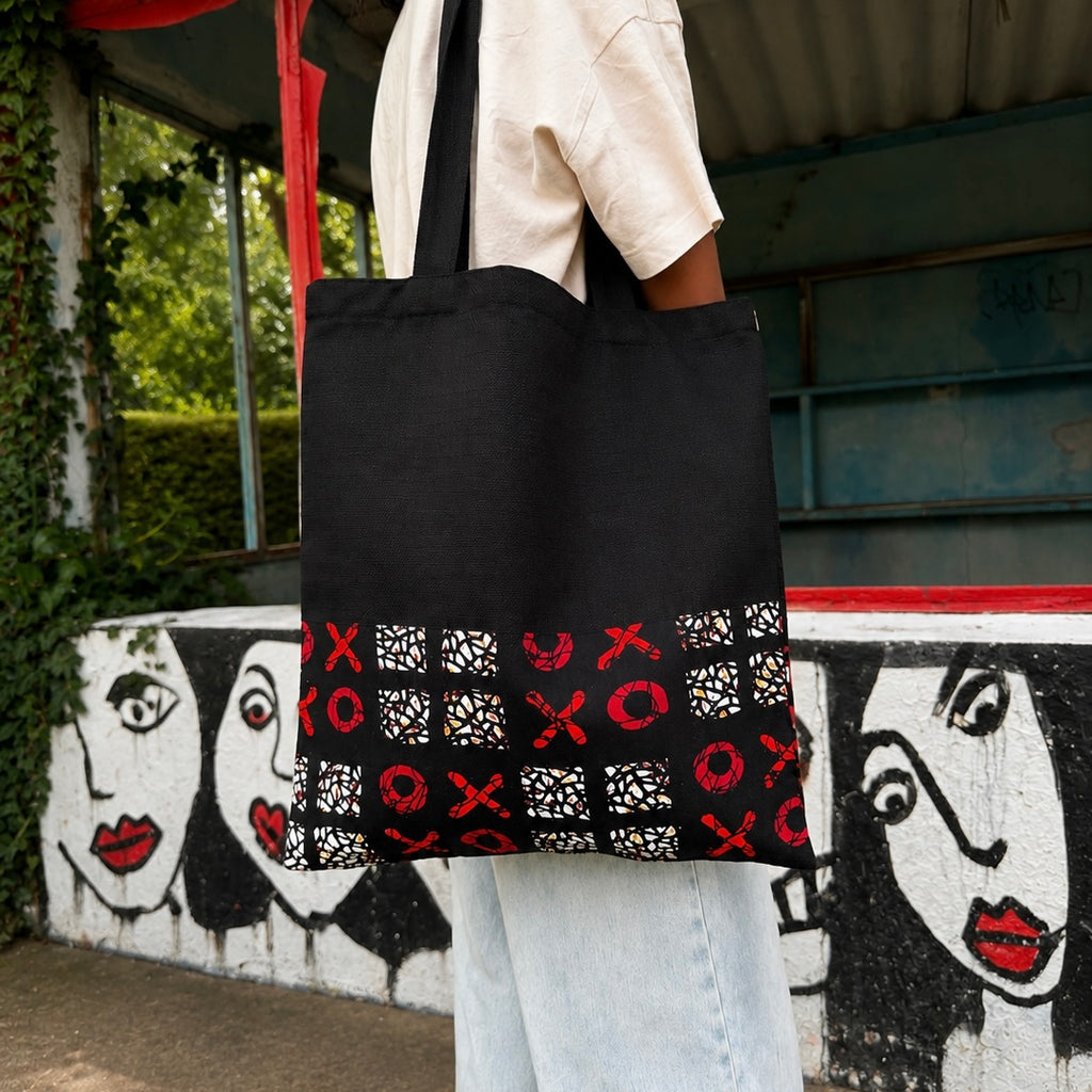 Tote bag wax – Noir & rouge graphique