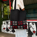 Tote bag wax – Noir & rouge graphique