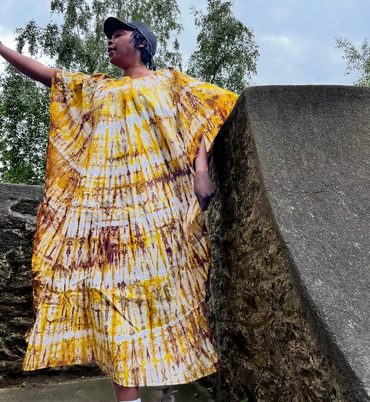 Robe boubou tie-dye jaune
