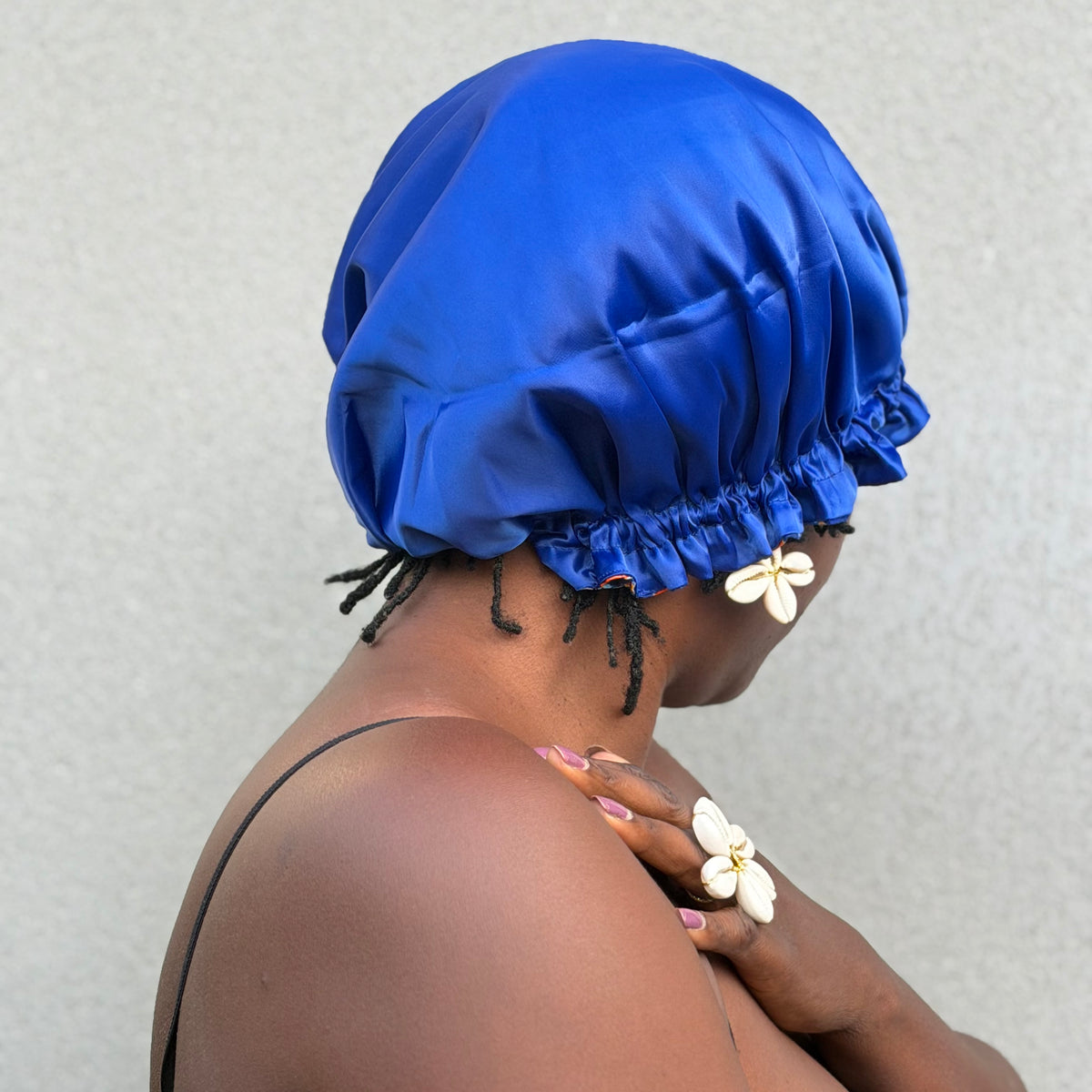 Bonnet réversible satin & wax bleu