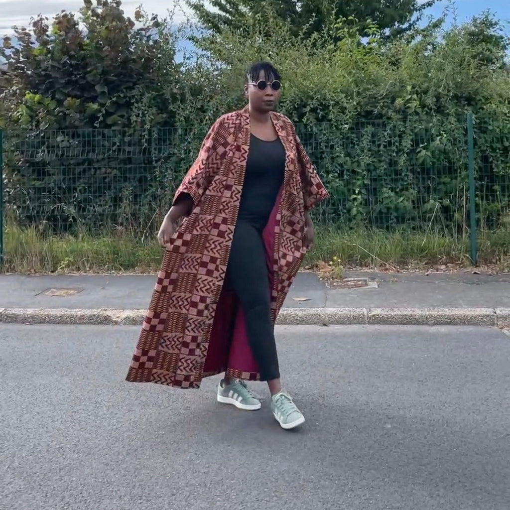 Kimono long wax rose & bordeaux – Taille unique