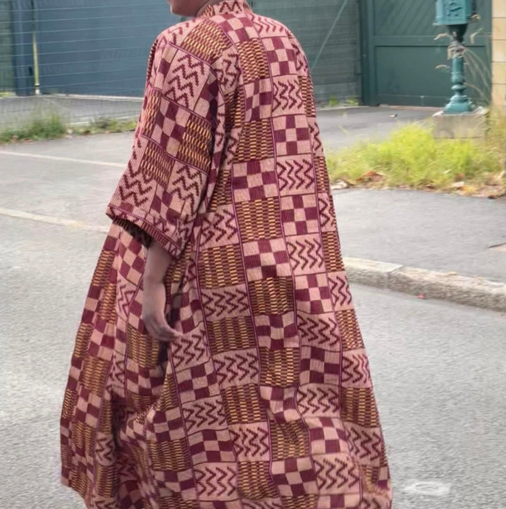 Kimono long wax rose & bordeaux – Taille unique
